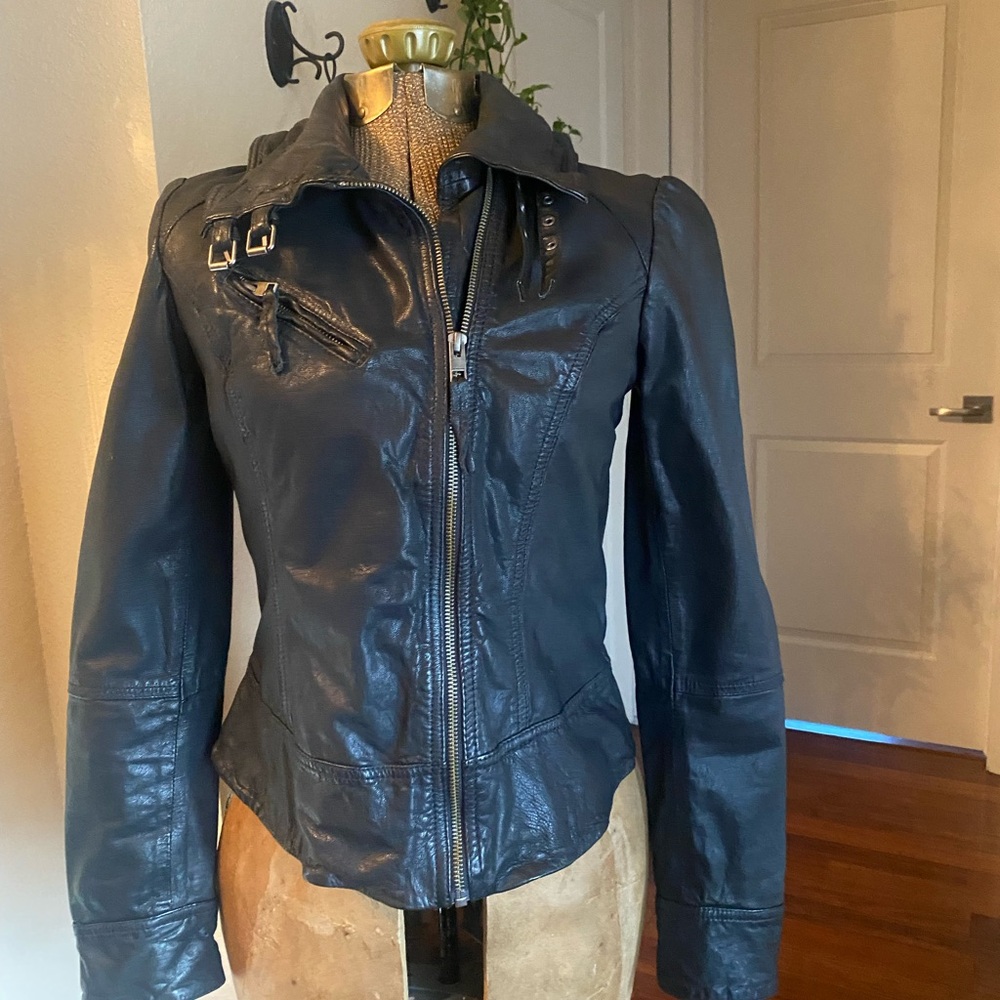 All Saints Black Leather Motorcycle Jacket